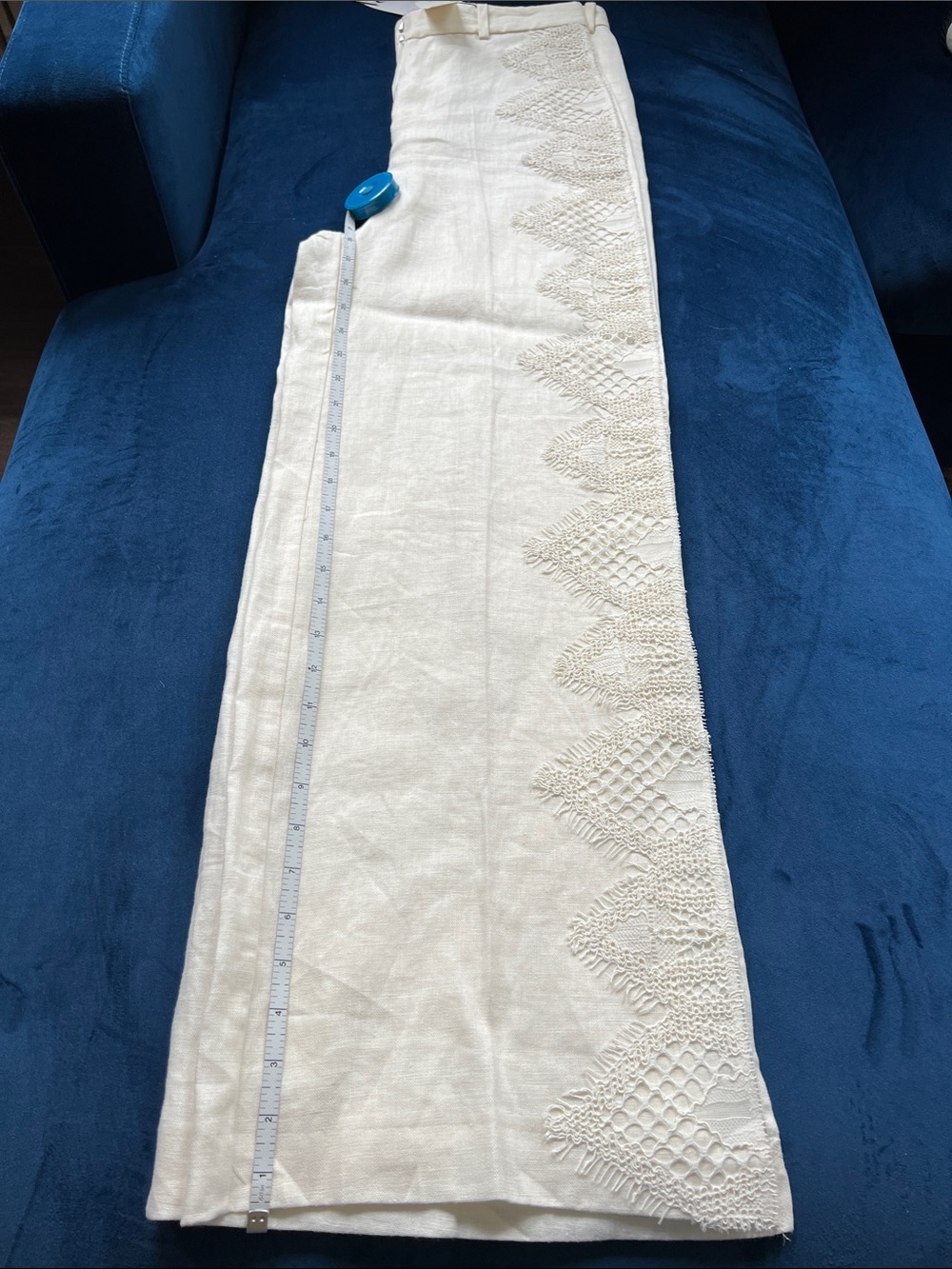 Zara Cream Embroidered European Linen Wide Leg Trousers - Picture 8 of 9
